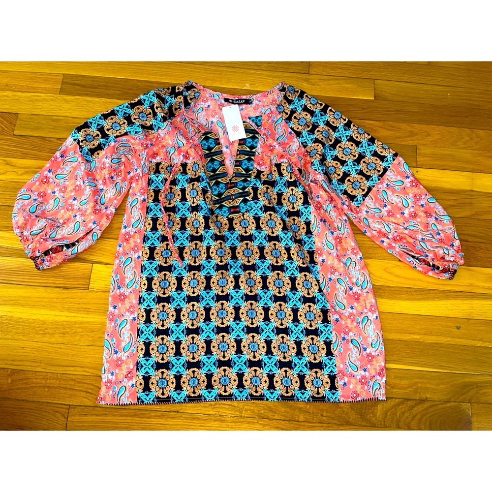 Boho Peasant Mixed Print Top NWT